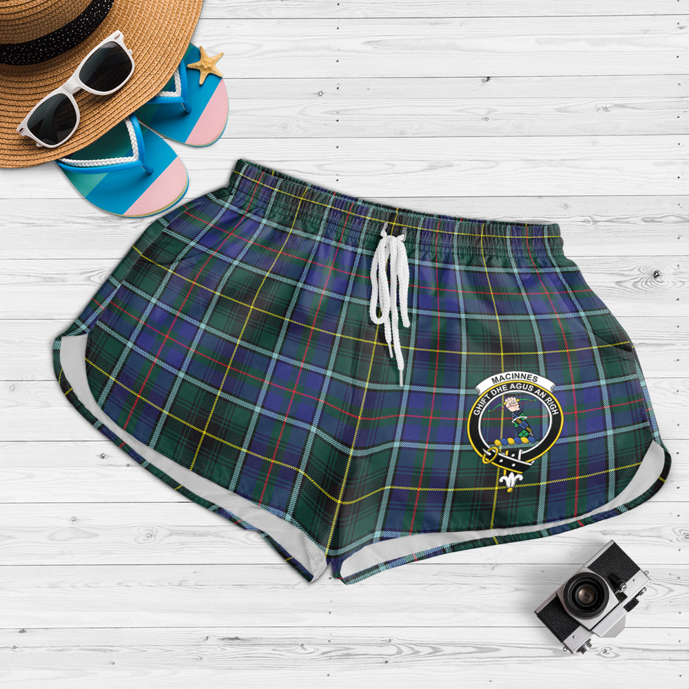 macinnes-modern-tartan-womens-shorts-with-family-crest