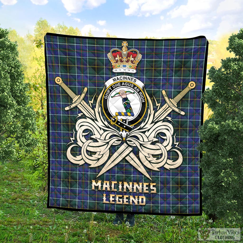 Tartan Vibes Clothing MacInnes Modern Tartan Quilt with Clan Crest and the Golden Sword of Courageous Legacy