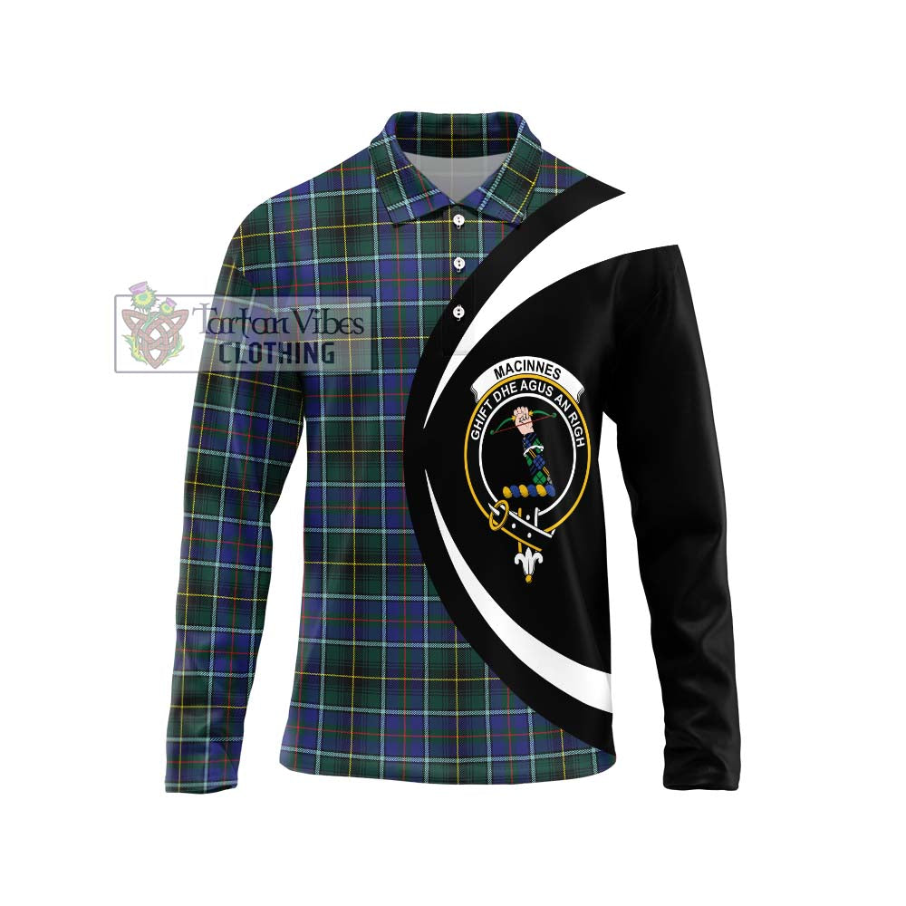 MacInnes Modern Tartan Long Sleeve Polo Shirt with Family Crest Circle Style Unisex - Tartan Vibes Clothing