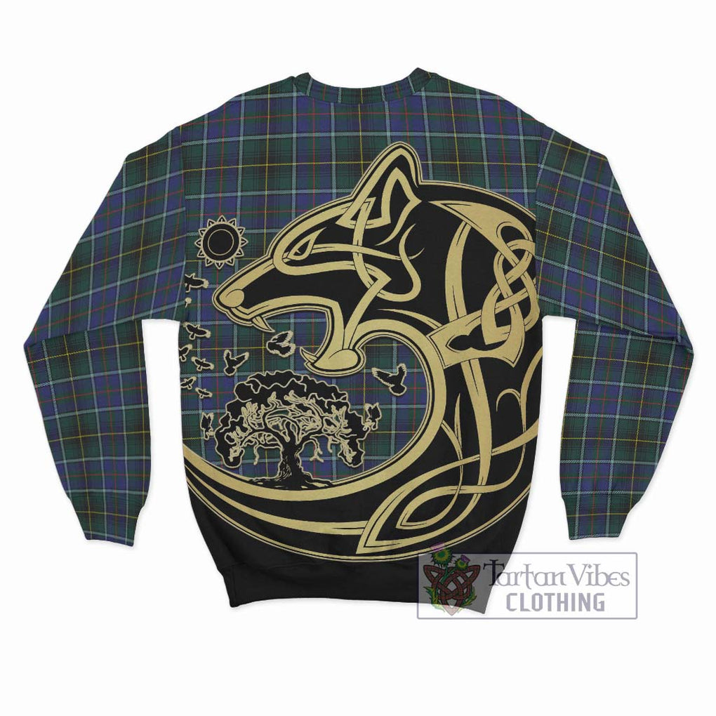 MacInnes Modern Tartan Sweatshirt with Family Crest Celtic Wolf Style - Tartan Vibes Clothing