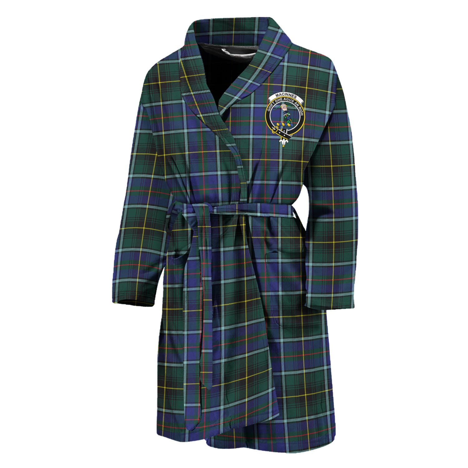 MacInnes Modern Tartan Bathrobe with Family Crest Unisex M - Tartan Vibes Clothing