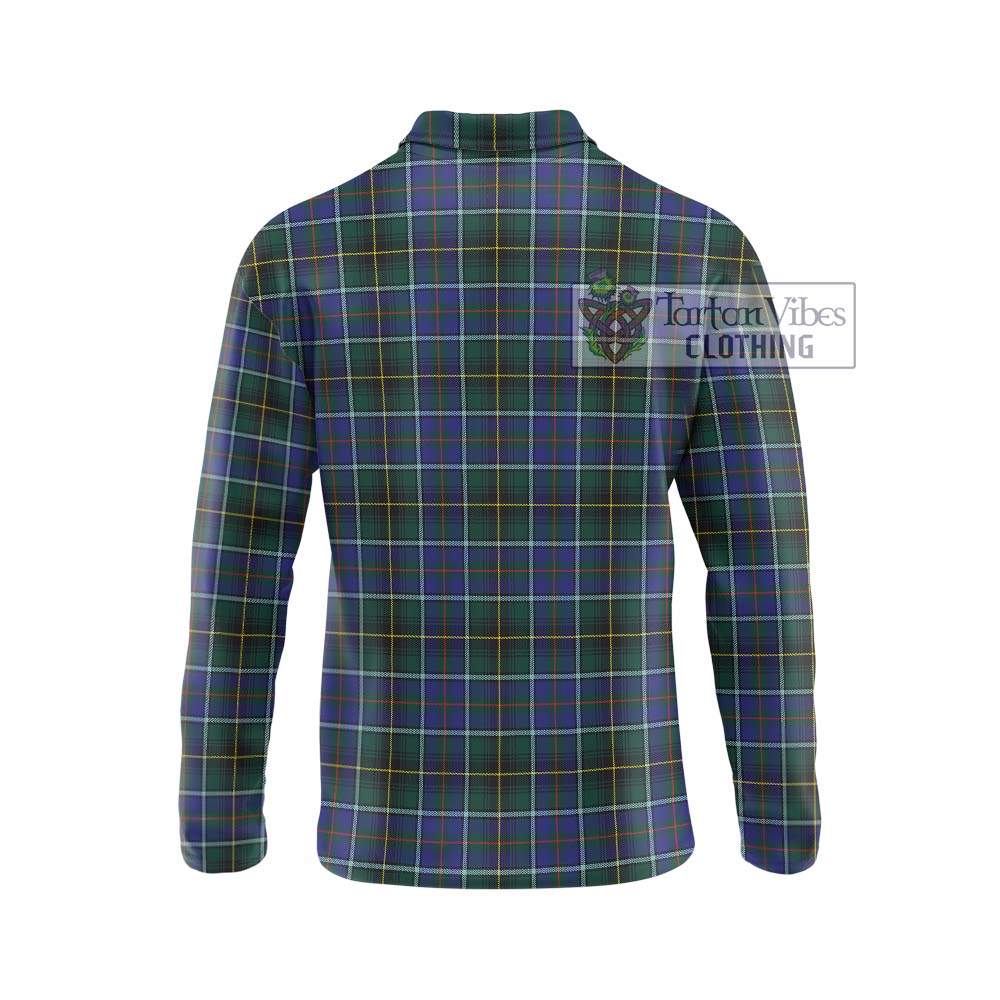 MacInnes Modern Tartan Long Sleeve Polo Shirt with Family Crest DNA In Me Style - Tartanvibesclothing Shop