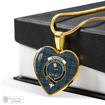 MacInnes Modern Tartan Heart Necklace with Family Crest