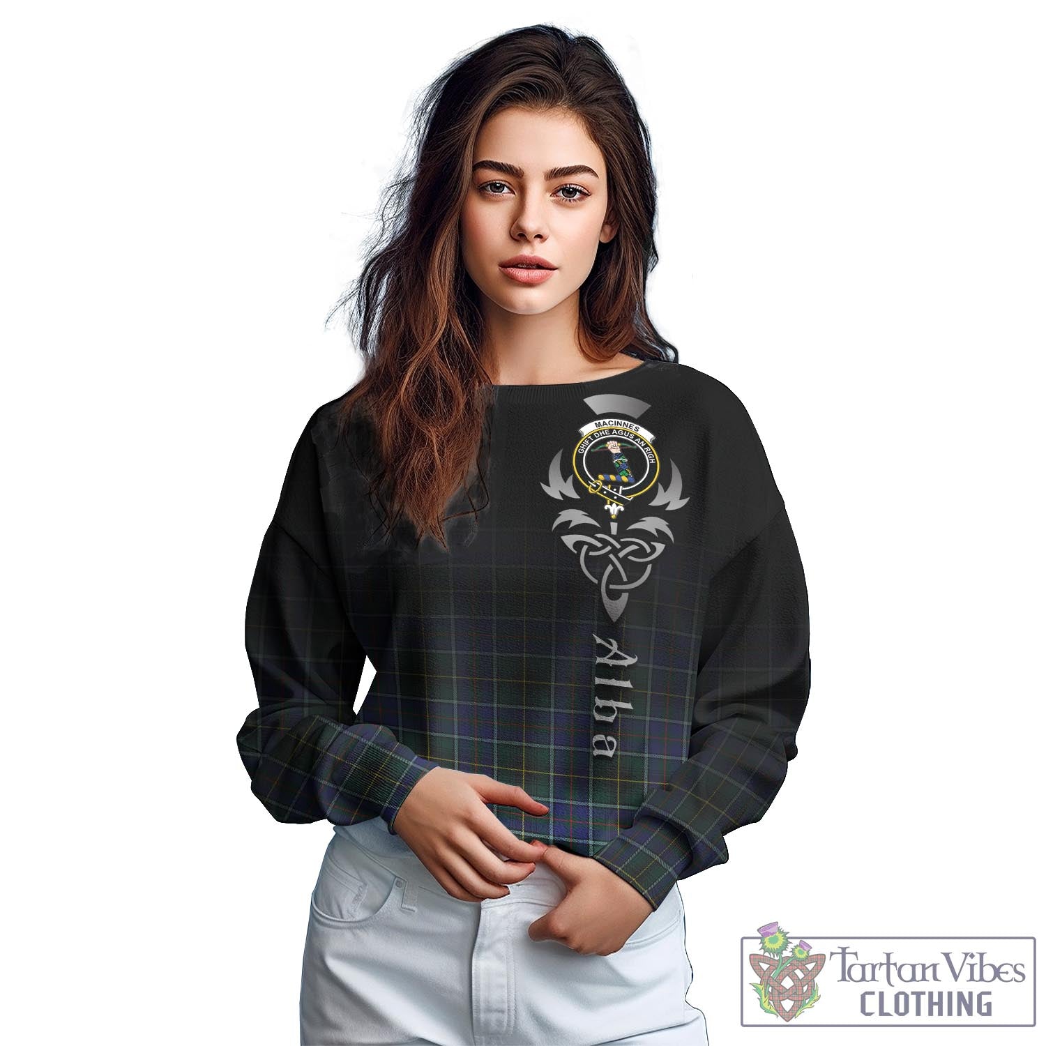 Tartan Vibes Clothing MacInnes Modern Tartan Sweatshirt Featuring Alba Gu Brath Family Crest Celtic Inspired