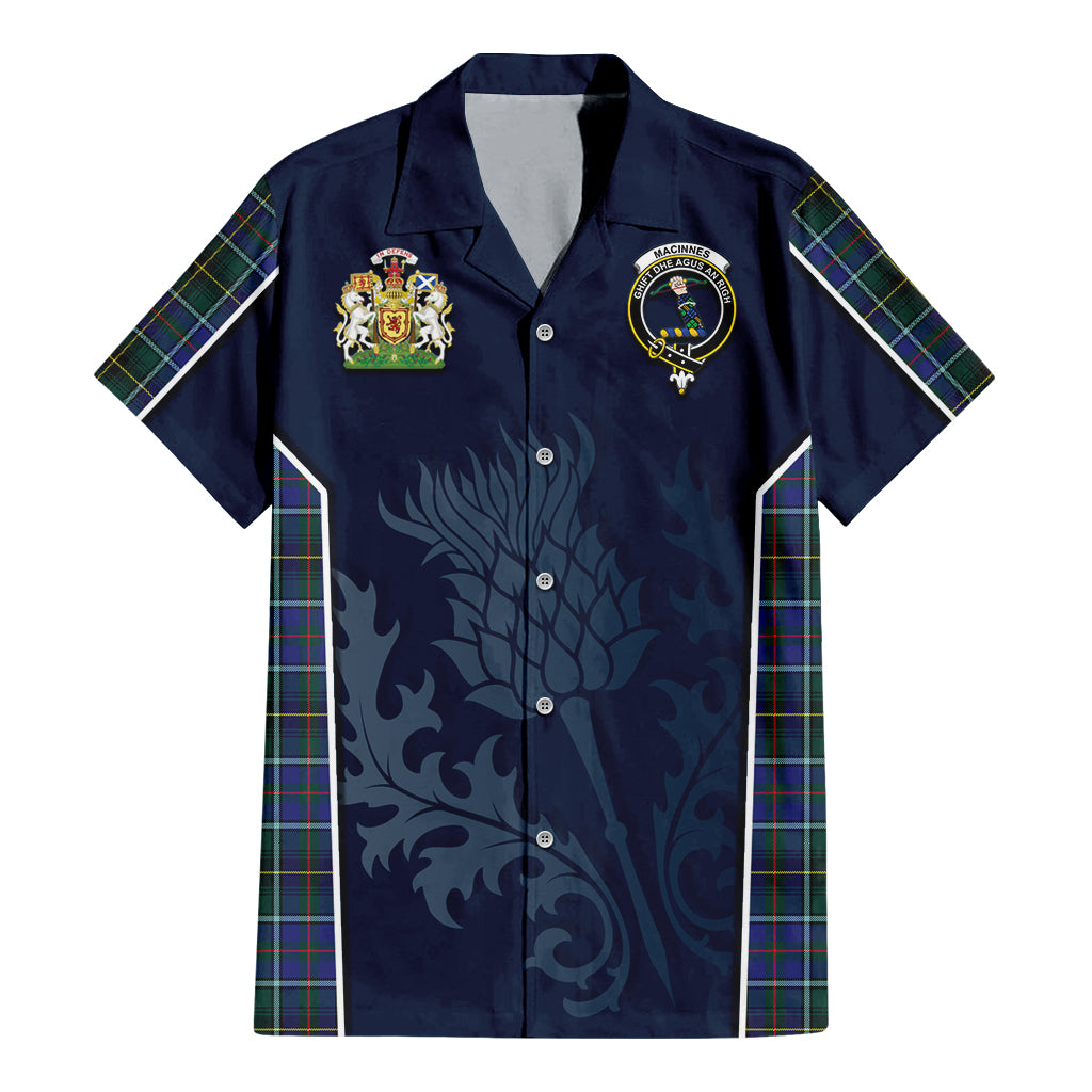 Tartan Vibes Clothing MacInnes Modern Tartan Short Sleeve Button Up Shirt with Family Crest and Scottish Thistle Vibes Sport Style