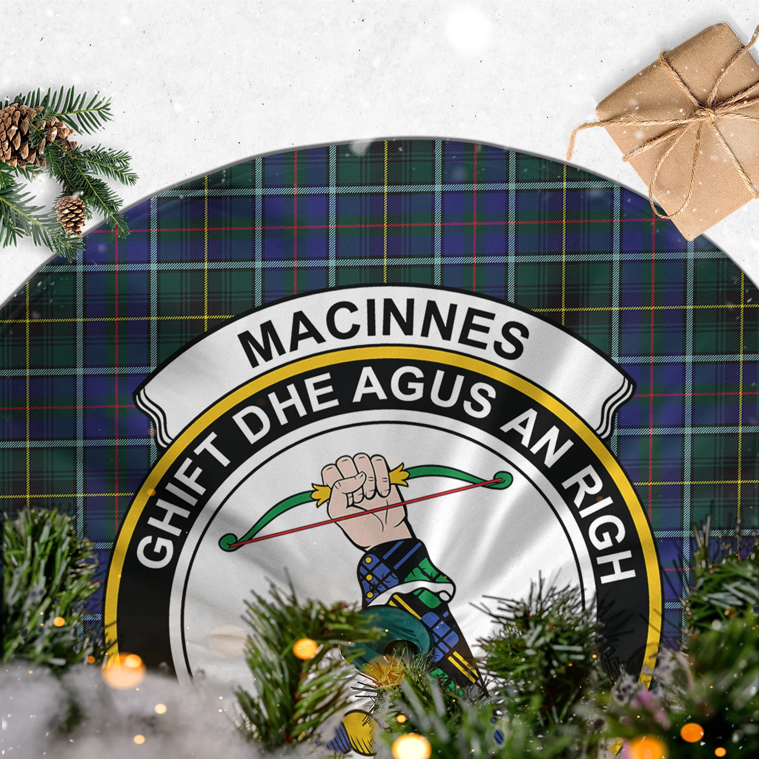 MacInnes Modern Tartan Christmas Tree Skirt with Family Crest - Tartanvibesclothing