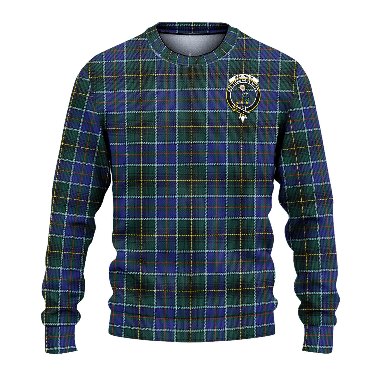 MacInnes Modern Tartan Knitted Sweater with Family Crest - Tartanvibesclothing