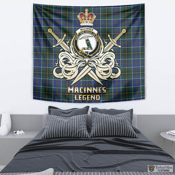 MacInnes Modern Tartan Tapestry with Clan Crest and the Golden Sword of Courageous Legacy