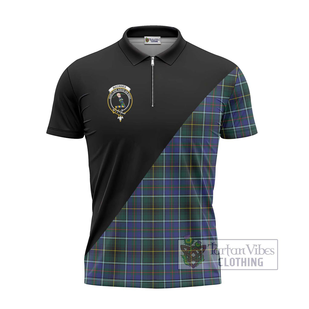 MacInnes Modern Tartan Zipper Polo Shirt with Family Crest and Military Logo Style - Tartanvibesclothing Shop