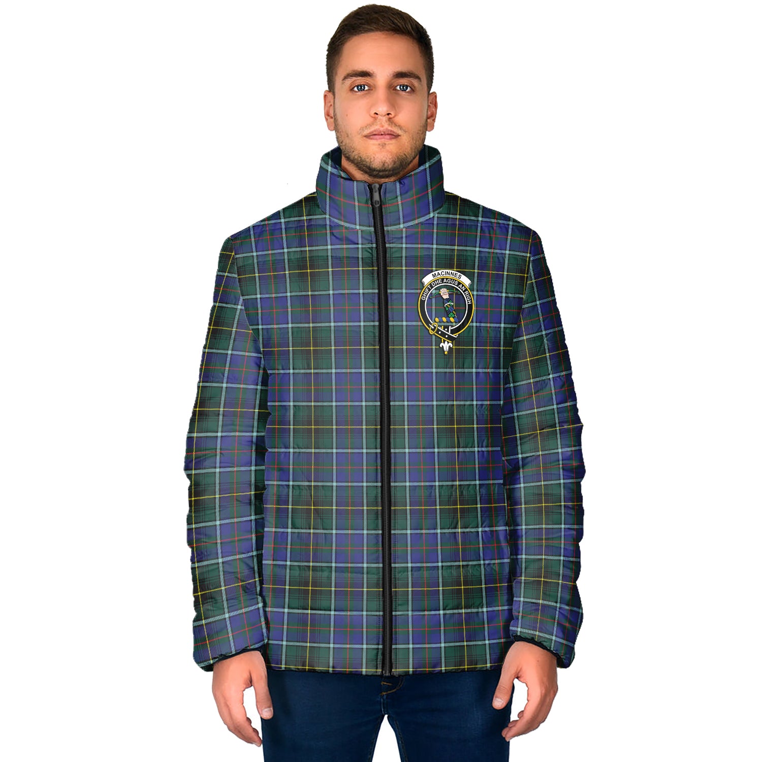 MacInnes Modern Tartan Padded Jacket with Family Crest - Tartan Vibes Clothing