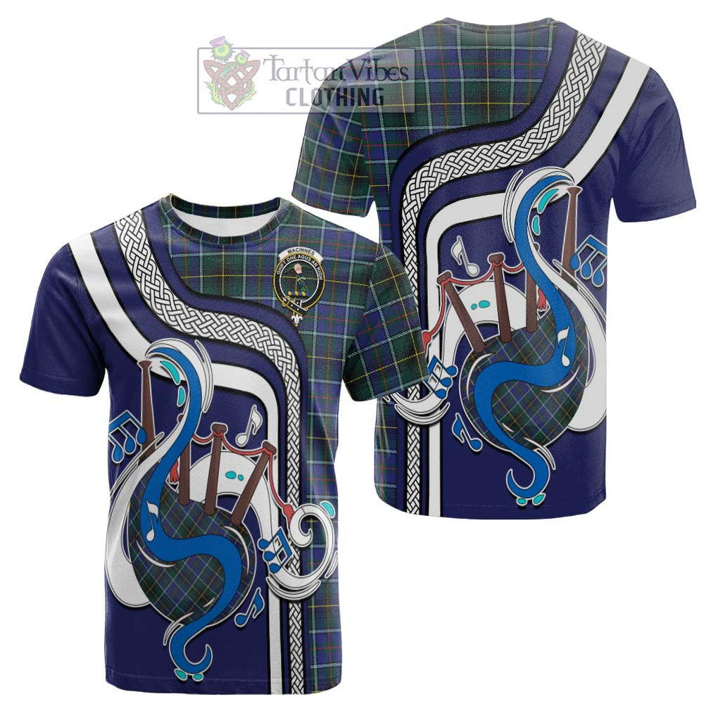 Tartan Vibes Clothing MacInnes Modern Tartan Cotton T-shirt with Epic Bagpipe Style