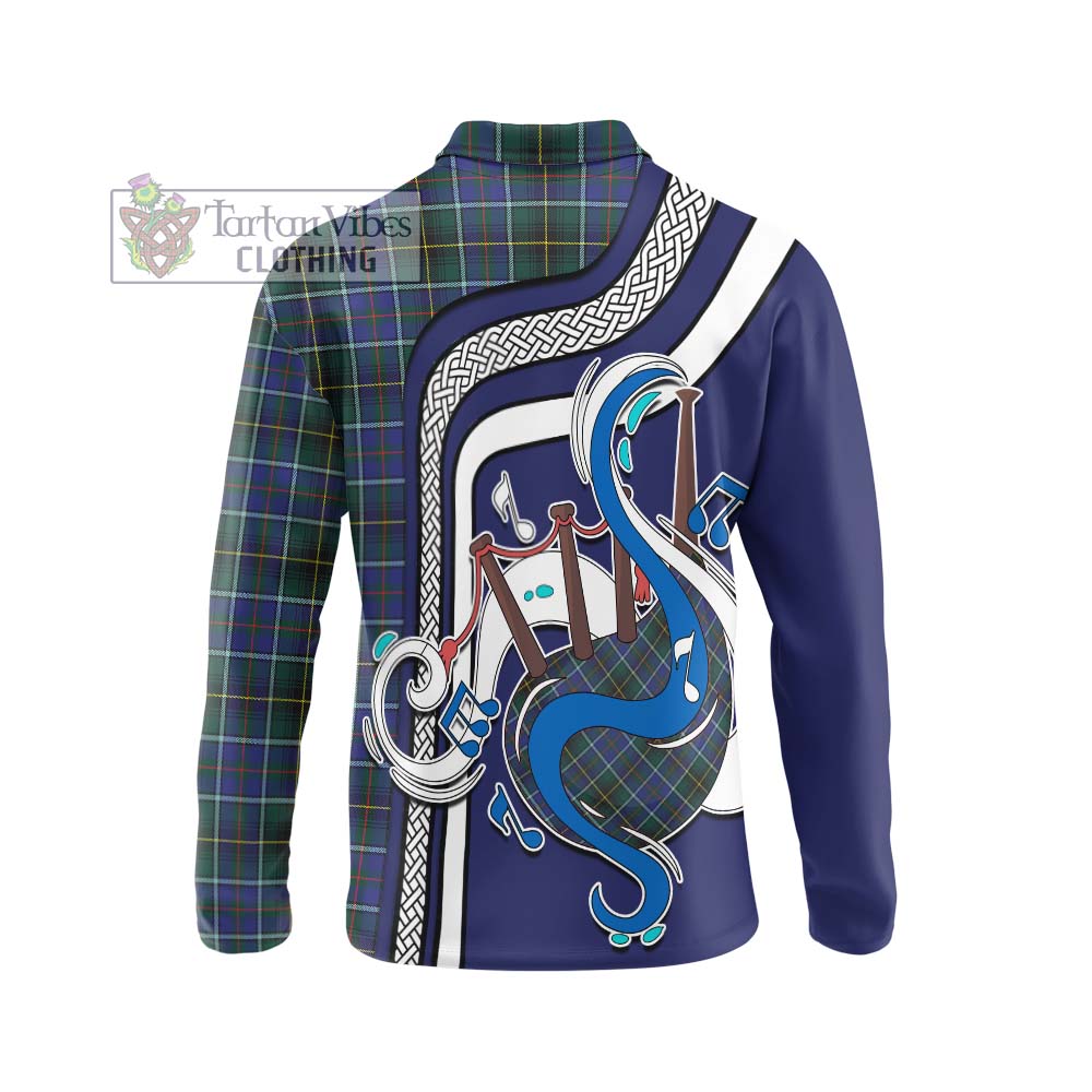 Tartan Vibes Clothing MacInnes Modern Tartan Long Sleeve Polo Shirt with Epic Bagpipe Style