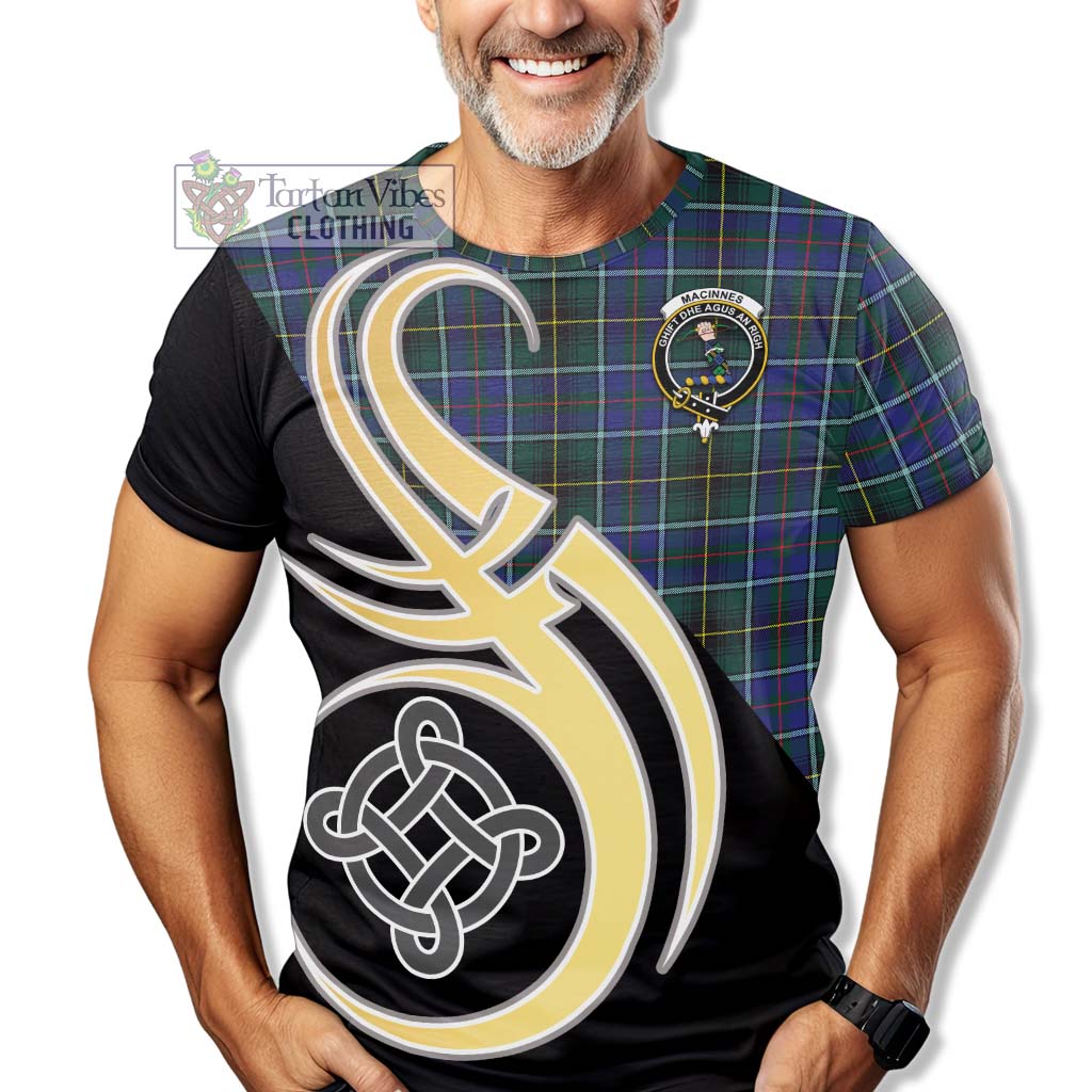 Tartan Vibes Clothing MacInnes Modern Tartan T-Shirt with Family Crest and Celtic Symbol Style