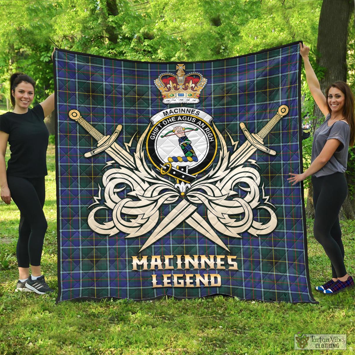 Tartan Vibes Clothing MacInnes Modern Tartan Quilt with Clan Crest and the Golden Sword of Courageous Legacy