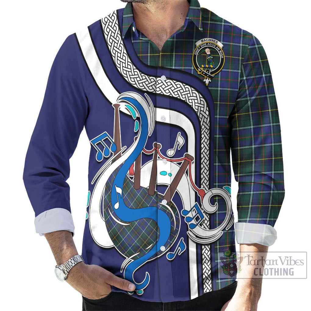 MacInnes Modern Tartan Long Sleeve Button Shirt with Epic Bagpipe Style - Tartanvibesclothing Shop