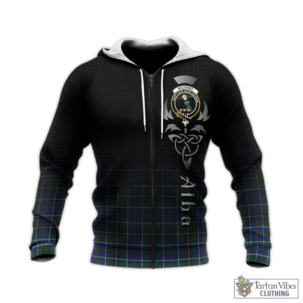 Tartan Vibes Clothing MacInnes Modern Tartan Knitted Hoodie Featuring Alba Gu Brath Family Crest Celtic Inspired