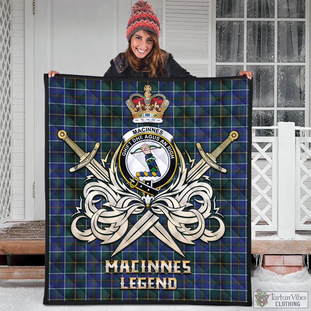 Tartan Vibes Clothing MacInnes Modern Tartan Quilt with Clan Crest and the Golden Sword of Courageous Legacy