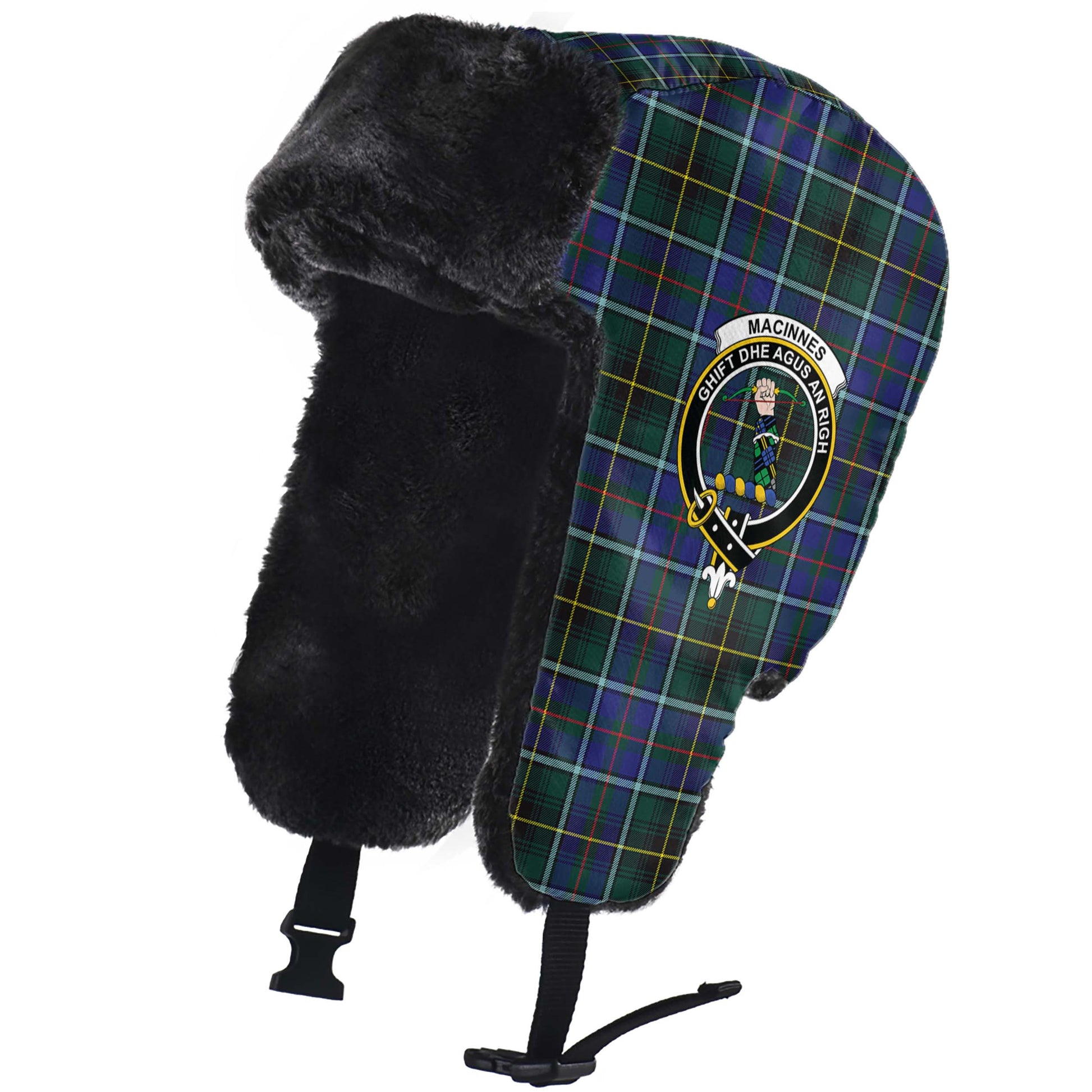 MacInnes Modern Tartan Winter Trapper Hat with Family Crest - Tartanvibesclothing