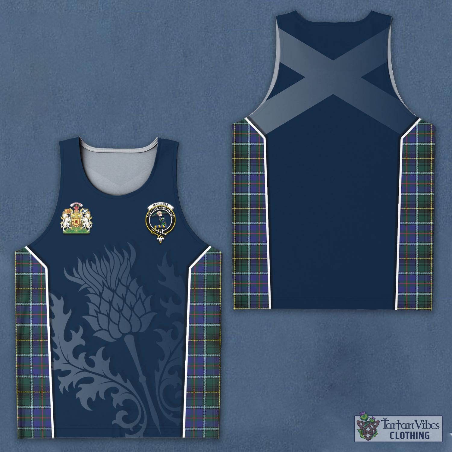 Tartan Vibes Clothing MacInnes Modern Tartan Men's Tanks Top with Family Crest and Scottish Thistle Vibes Sport Style