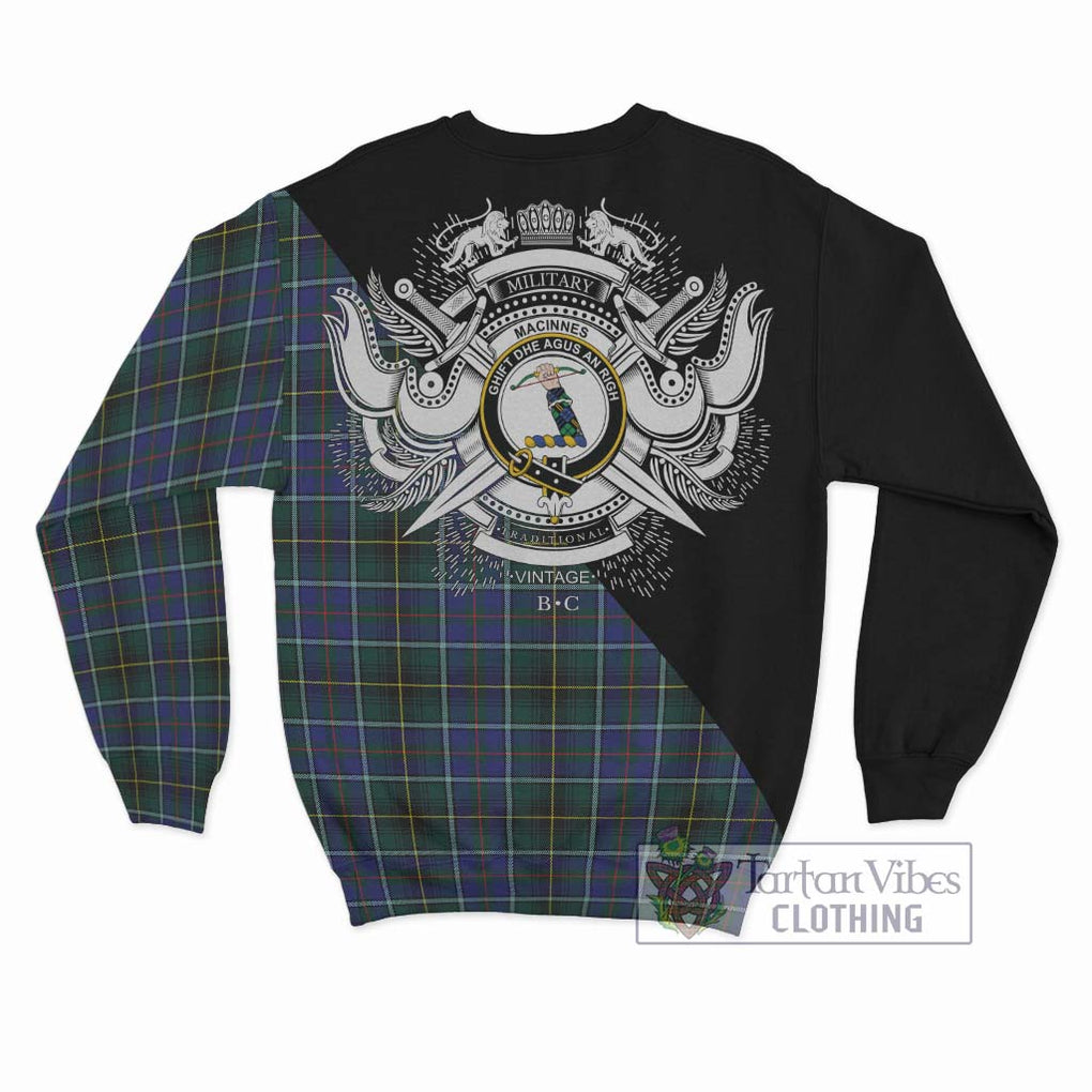 MacInnes Modern Tartan Sweatshirt with Family Crest and Military Logo Style - Tartanvibesclothing Shop