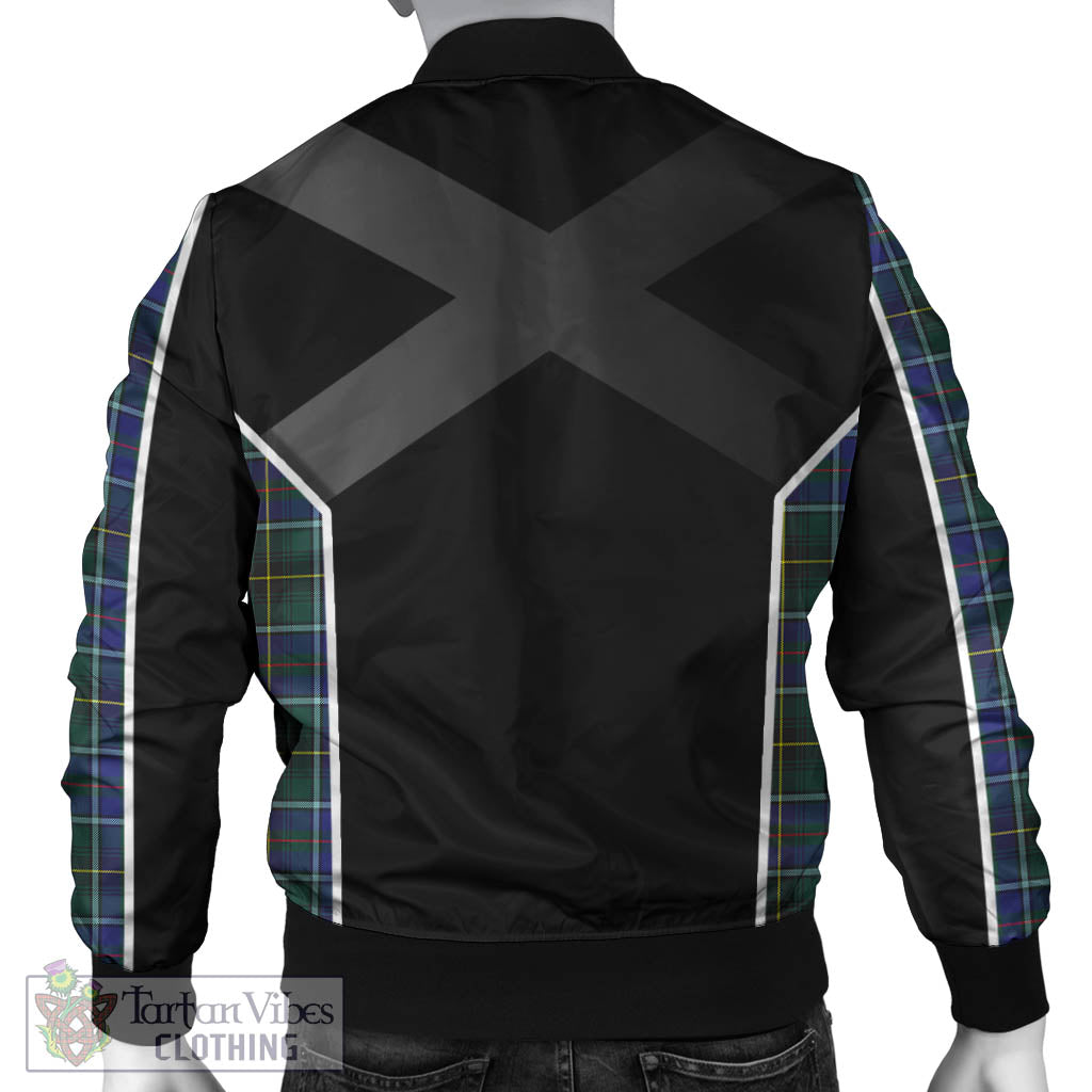 Tartan Vibes Clothing MacInnes Modern Tartan Bomber Jacket with Family Crest and Scottish Thistle Vibes Sport Style