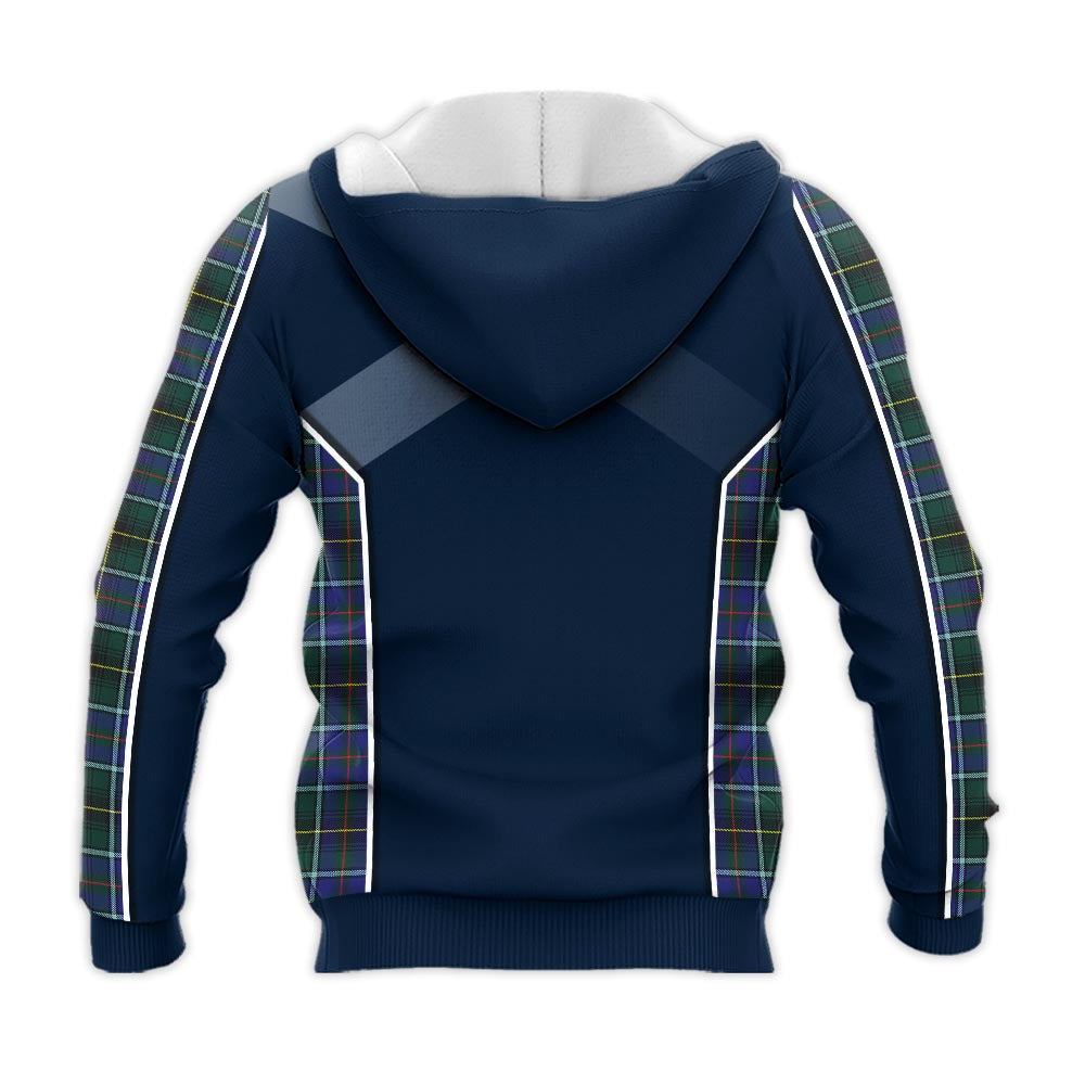 Tartan Vibes Clothing MacInnes Modern Tartan Knitted Hoodie with Family Crest and Scottish Thistle Vibes Sport Style