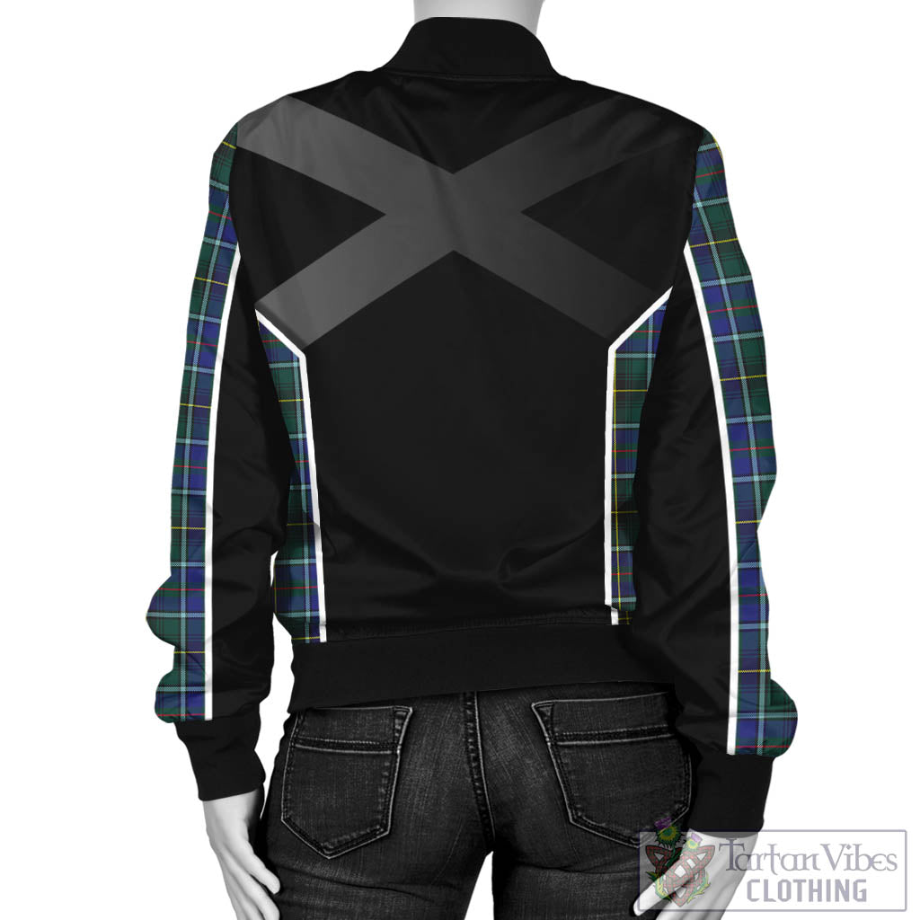 Tartan Vibes Clothing MacInnes Modern Tartan Bomber Jacket with Family Crest and Scottish Thistle Vibes Sport Style