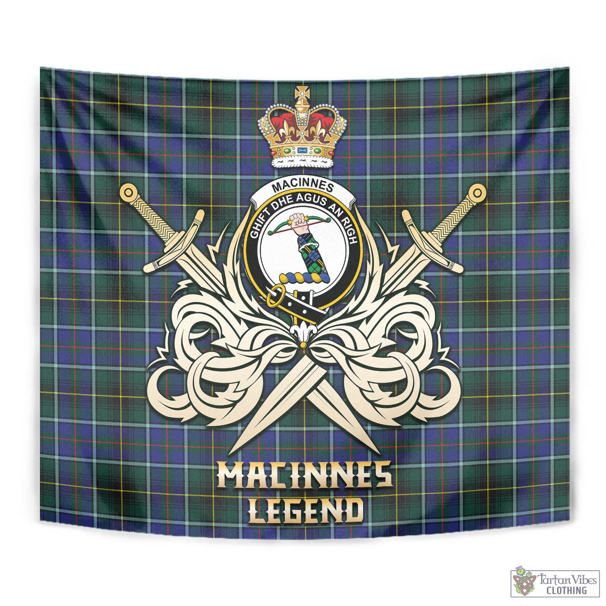 Tartan Vibes Clothing MacInnes Modern Tartan Tapestry with Clan Crest and the Golden Sword of Courageous Legacy