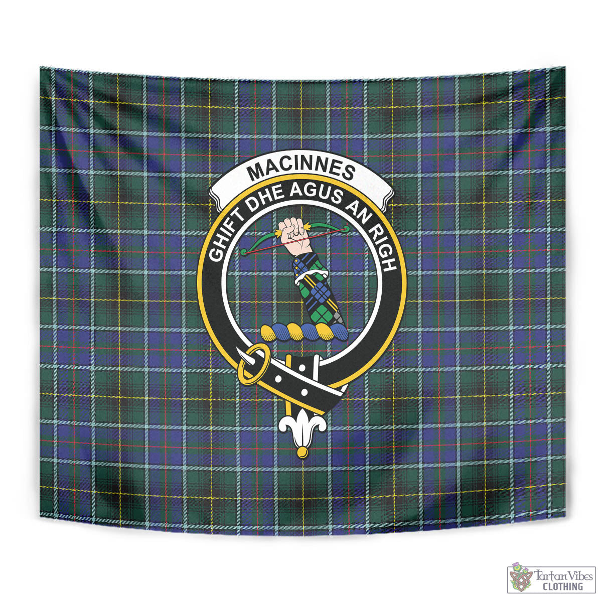 Tartan Vibes Clothing MacInnes Modern Tartan Tapestry Wall Hanging and Home Decor for Room with Family Crest