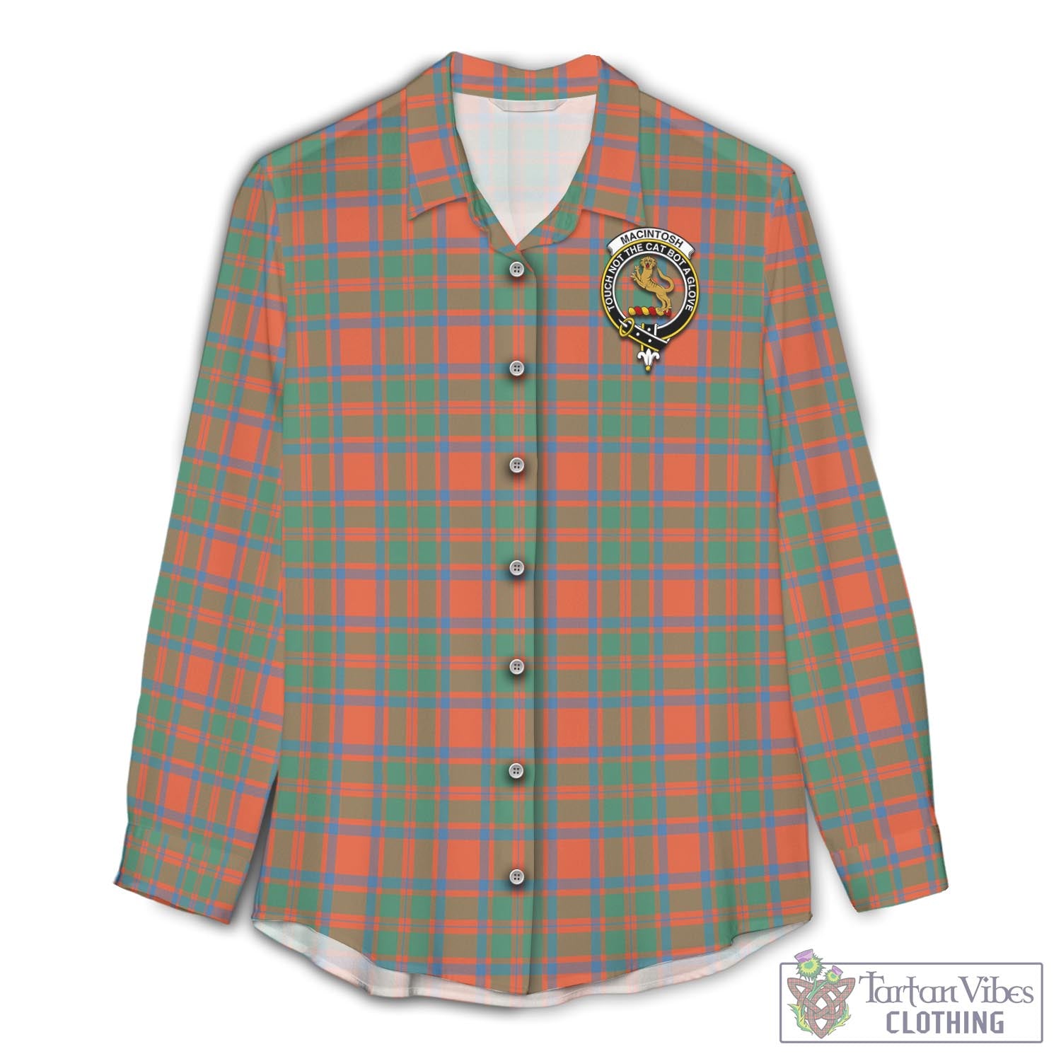 Tartan Vibes Clothing MacIntosh Ancient Tartan Womens Casual Shirt with Family Crest