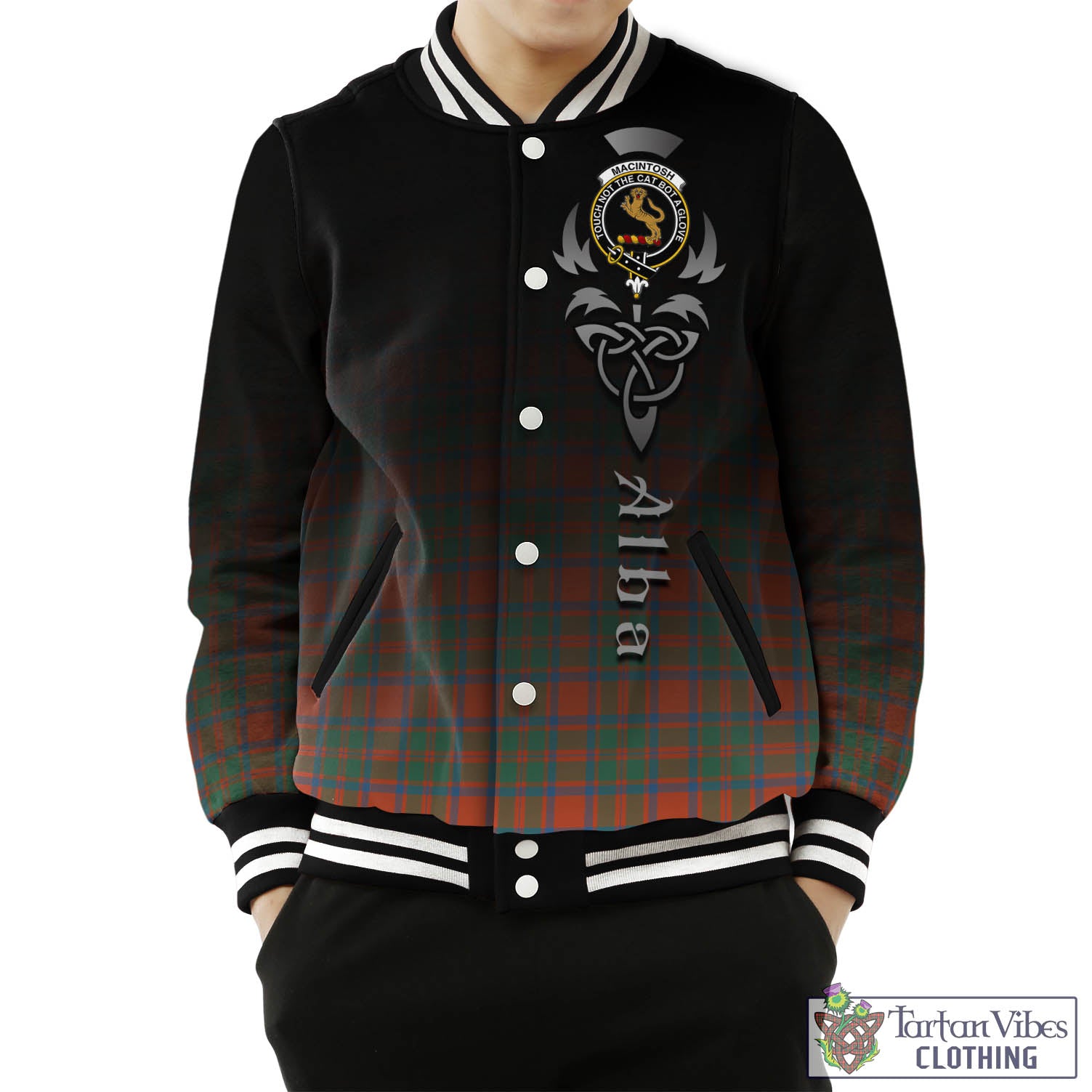 Tartan Vibes Clothing MacIntosh Ancient Tartan Baseball Jacket Featuring Alba Gu Brath Family Crest Celtic Inspired