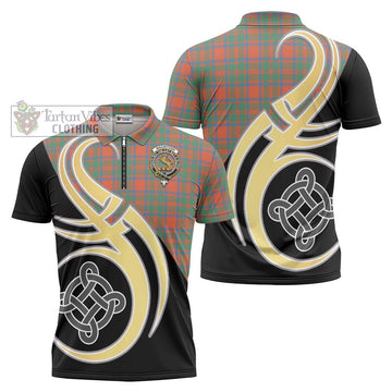 MacIntosh Ancient Tartan Zipper Polo Shirt with Family Crest and Celtic Symbol Style