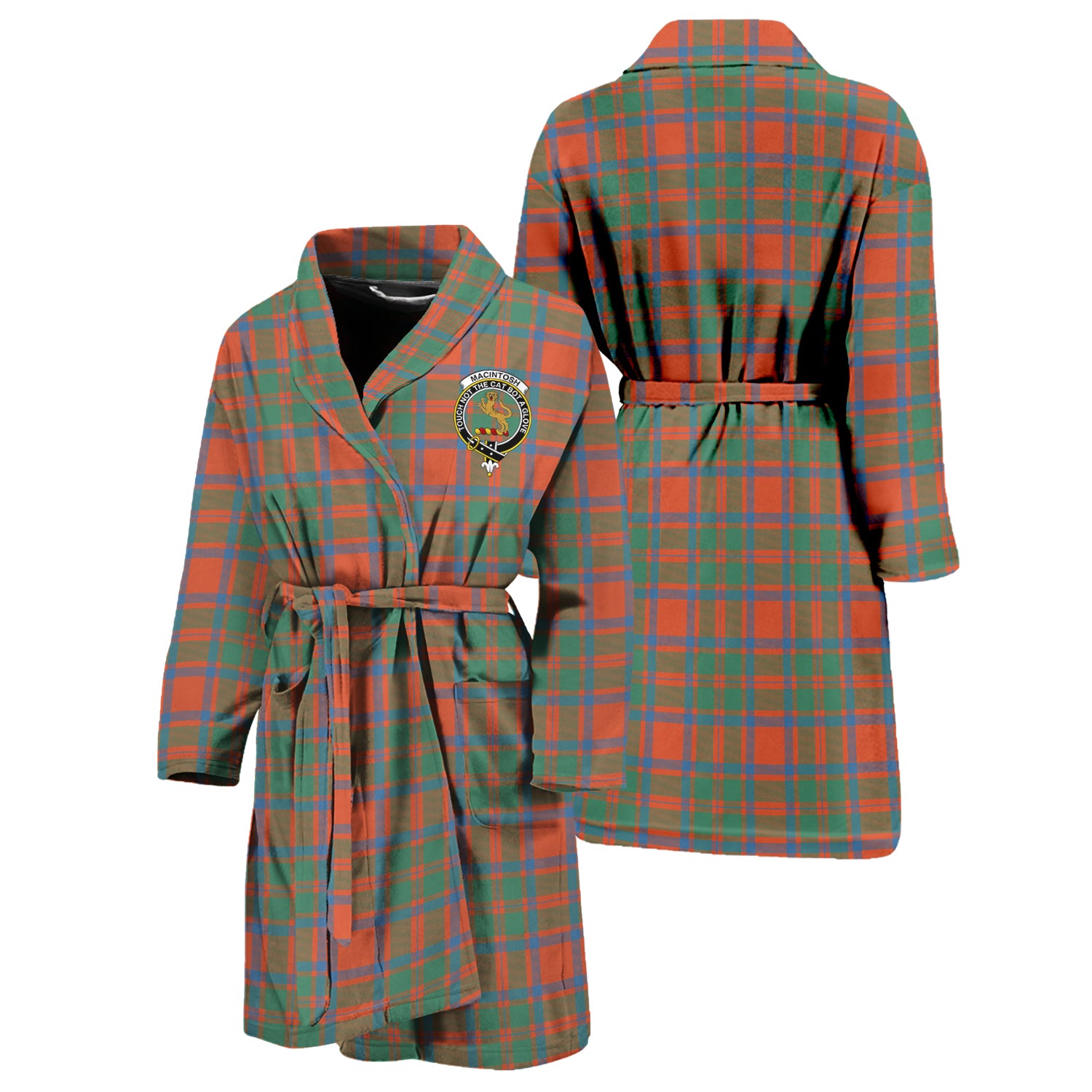 MacIntosh Ancient Tartan Bathrobe with Family Crest Unisex S - Tartan Vibes Clothing