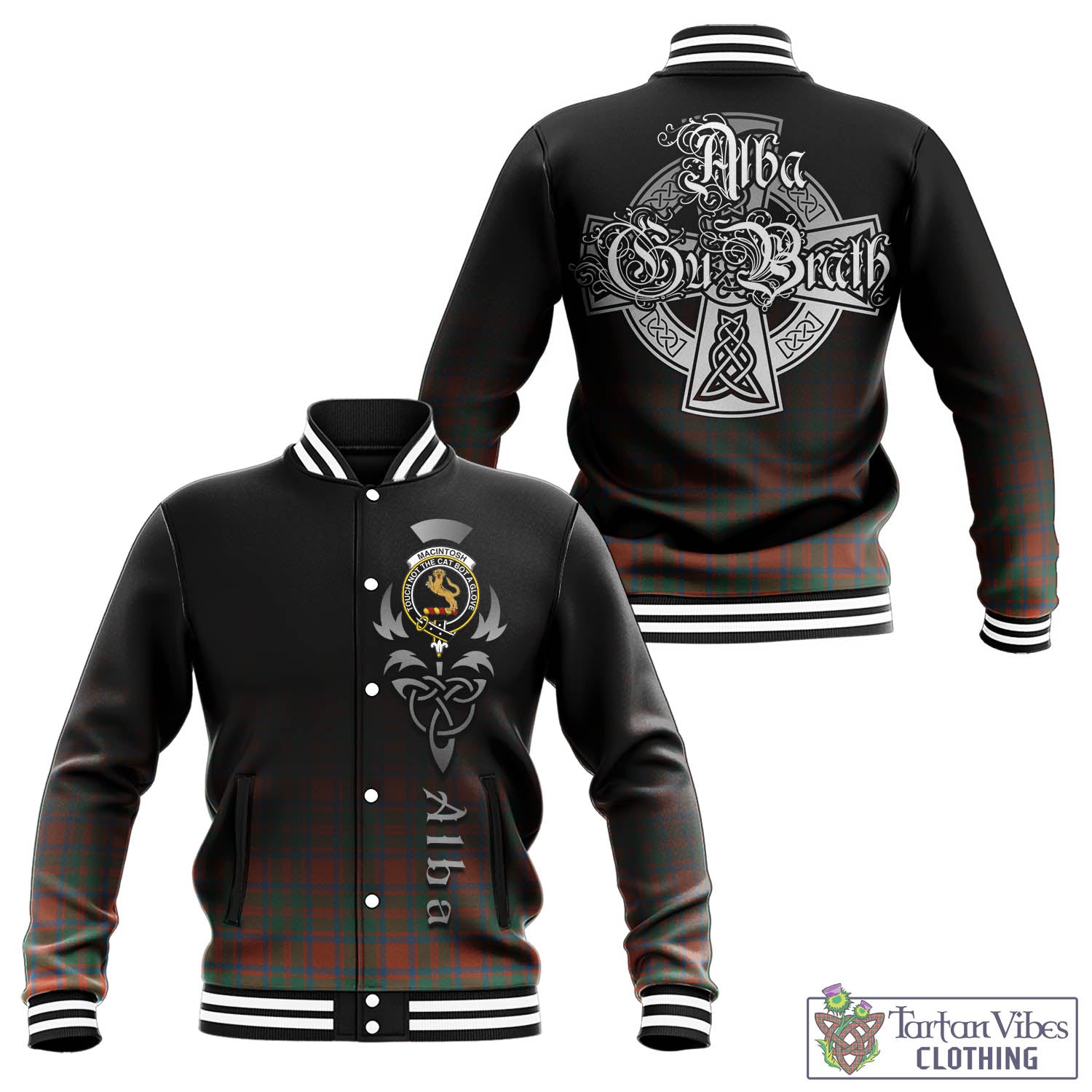 Tartan Vibes Clothing MacIntosh Ancient Tartan Baseball Jacket Featuring Alba Gu Brath Family Crest Celtic Inspired