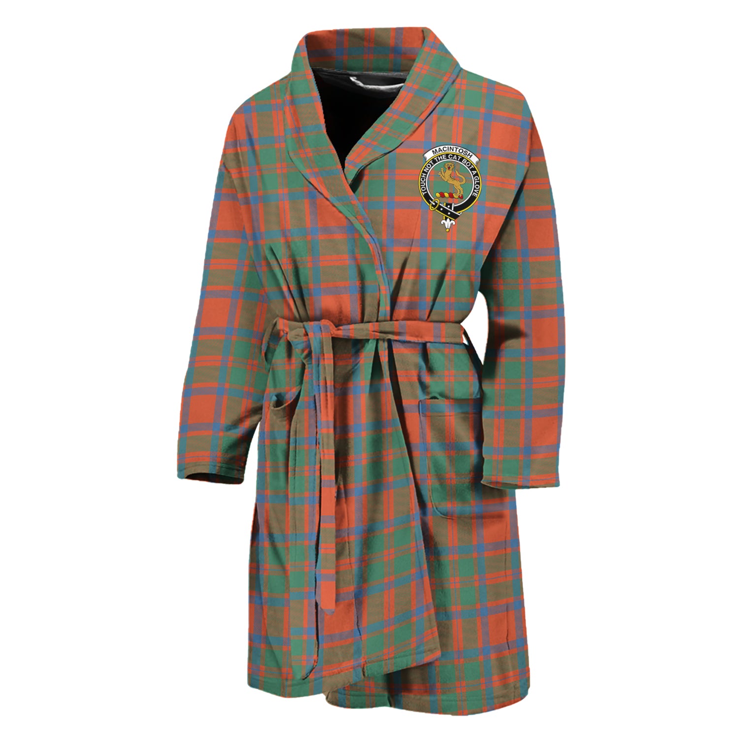 MacIntosh Ancient Tartan Bathrobe with Family Crest Unisex M - Tartan Vibes Clothing