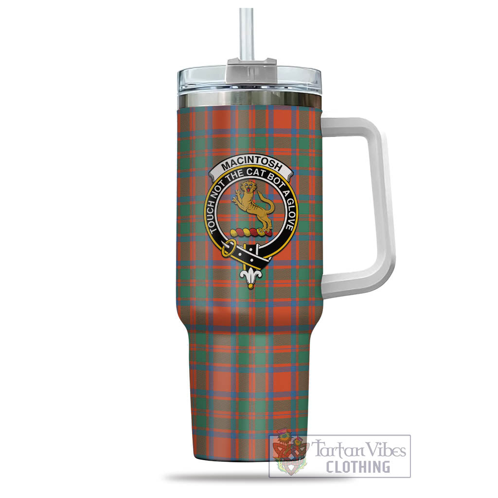 Tartan Vibes Clothing MacIntosh Ancient Tartan and Family Crest Tumbler with Handle