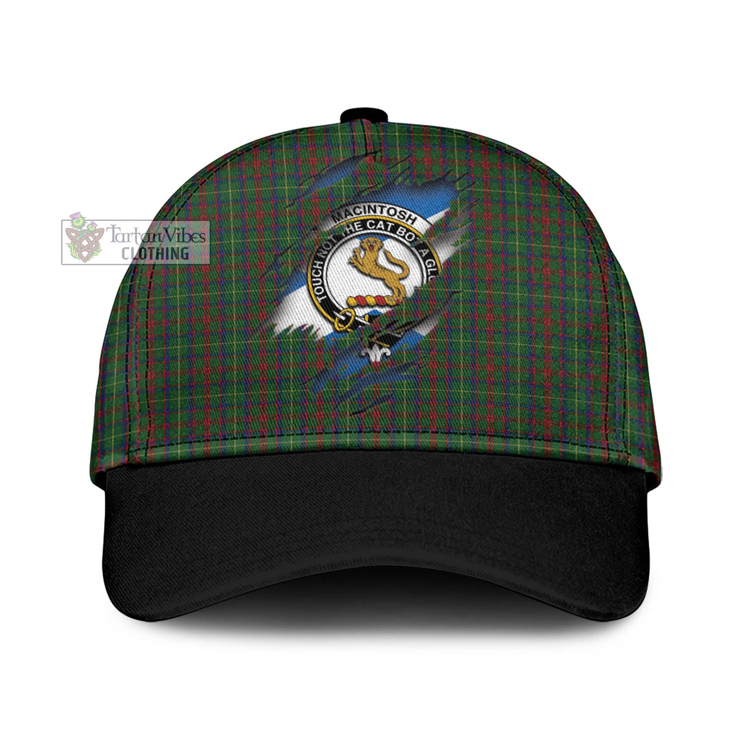 Tartan Vibes Clothing MacIntosh Hunting Tartan Classic Cap with Family Crest In Me Style