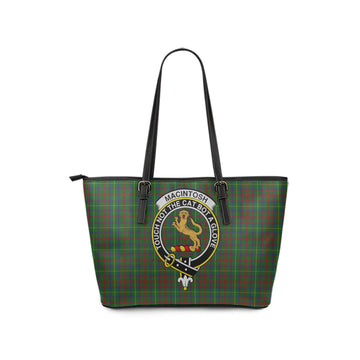 MacIntosh Hunting Tartan Leather Tote Bag with Family Crest