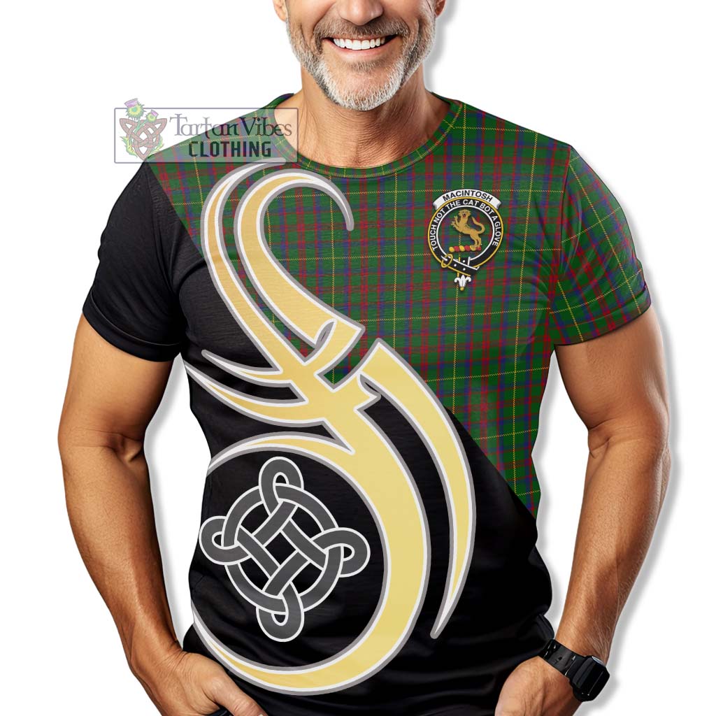 Tartan Vibes Clothing MacIntosh Hunting Tartan T-Shirt with Family Crest and Celtic Symbol Style