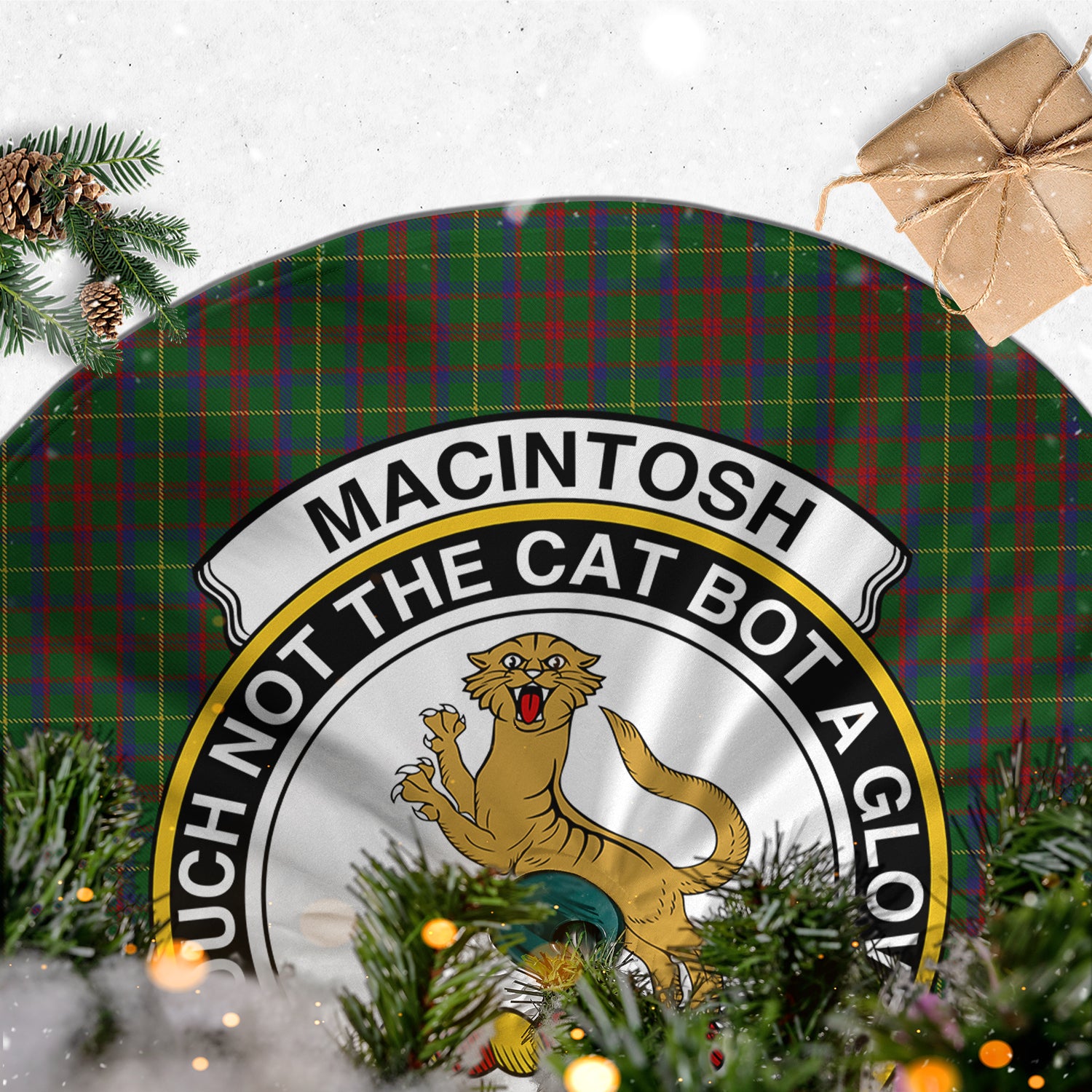 MacIntosh Hunting Tartan Christmas Tree Skirt with Family Crest - Tartanvibesclothing