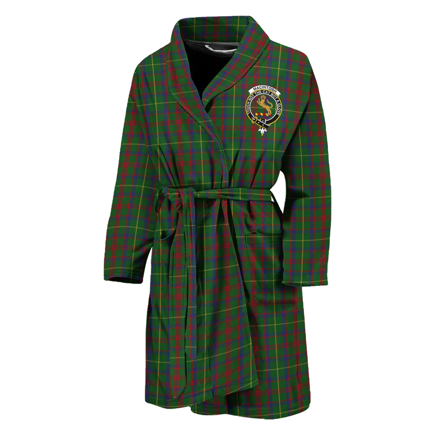 MacIntosh Hunting Tartan Bathrobe with Family Crest Unisex M - Tartan Vibes Clothing