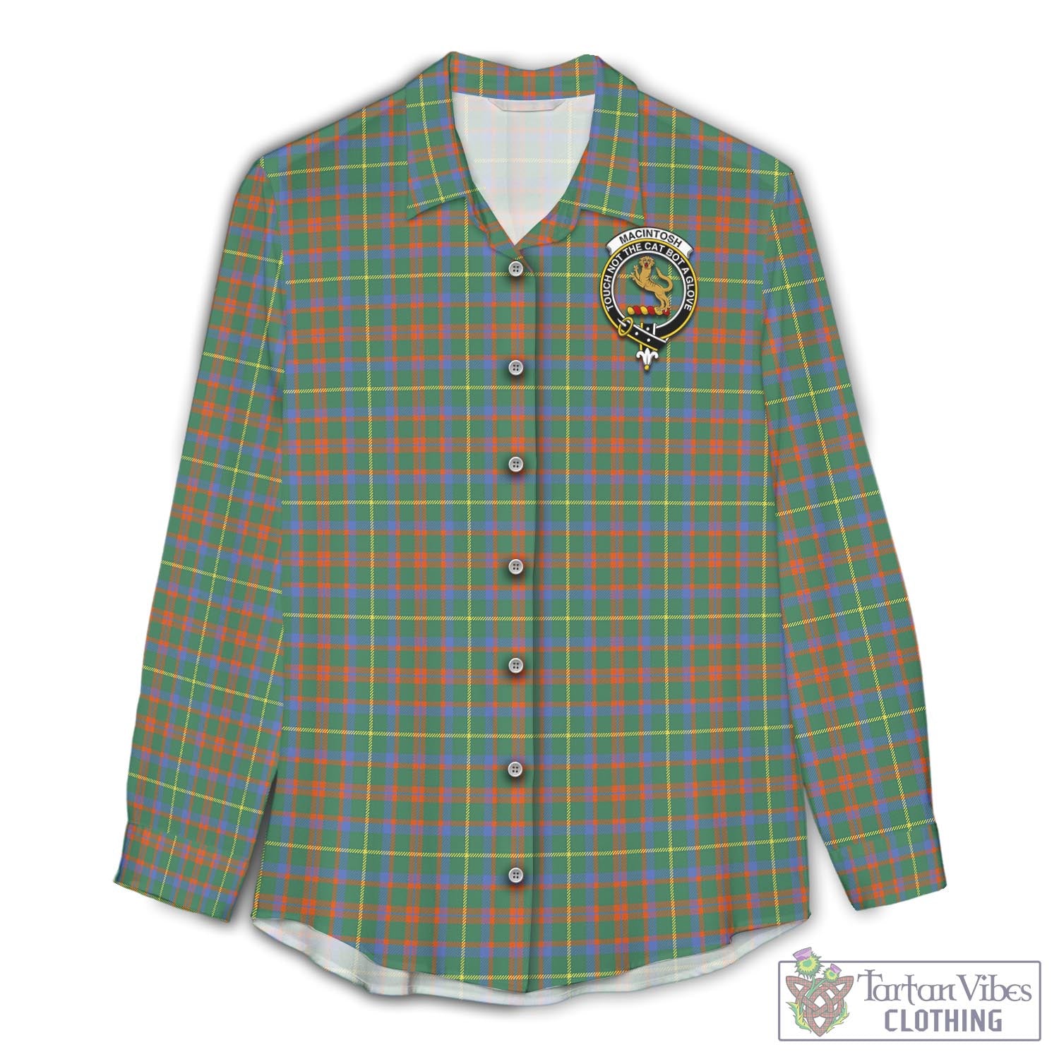 Tartan Vibes Clothing MacIntosh Hunting Ancient Tartan Womens Casual Shirt with Family Crest