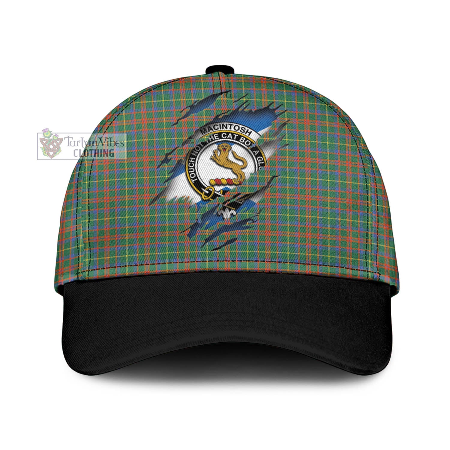 Tartan Vibes Clothing MacIntosh Hunting Ancient Tartan Classic Cap with Family Crest In Me Style