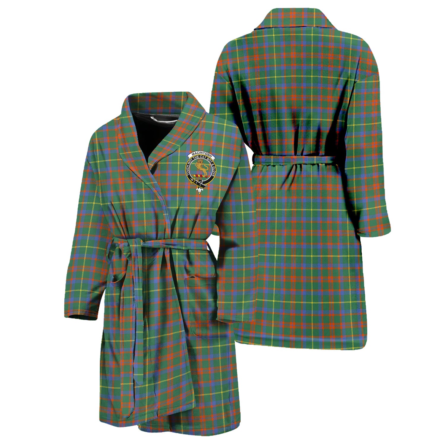 MacIntosh Hunting Ancient Tartan Bathrobe with Family Crest Unisex S - Tartan Vibes Clothing