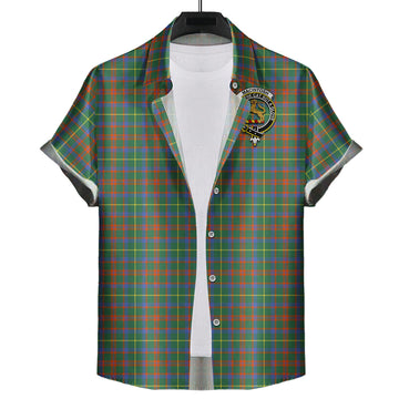 MacIntosh Hunting Ancient Tartan Short Sleeve Button Down Shirt with Family Crest