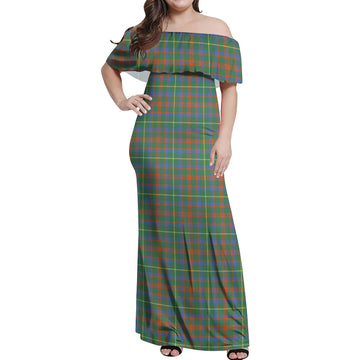 MacIntosh Hunting Ancient Tartan Off Shoulder Long Dress