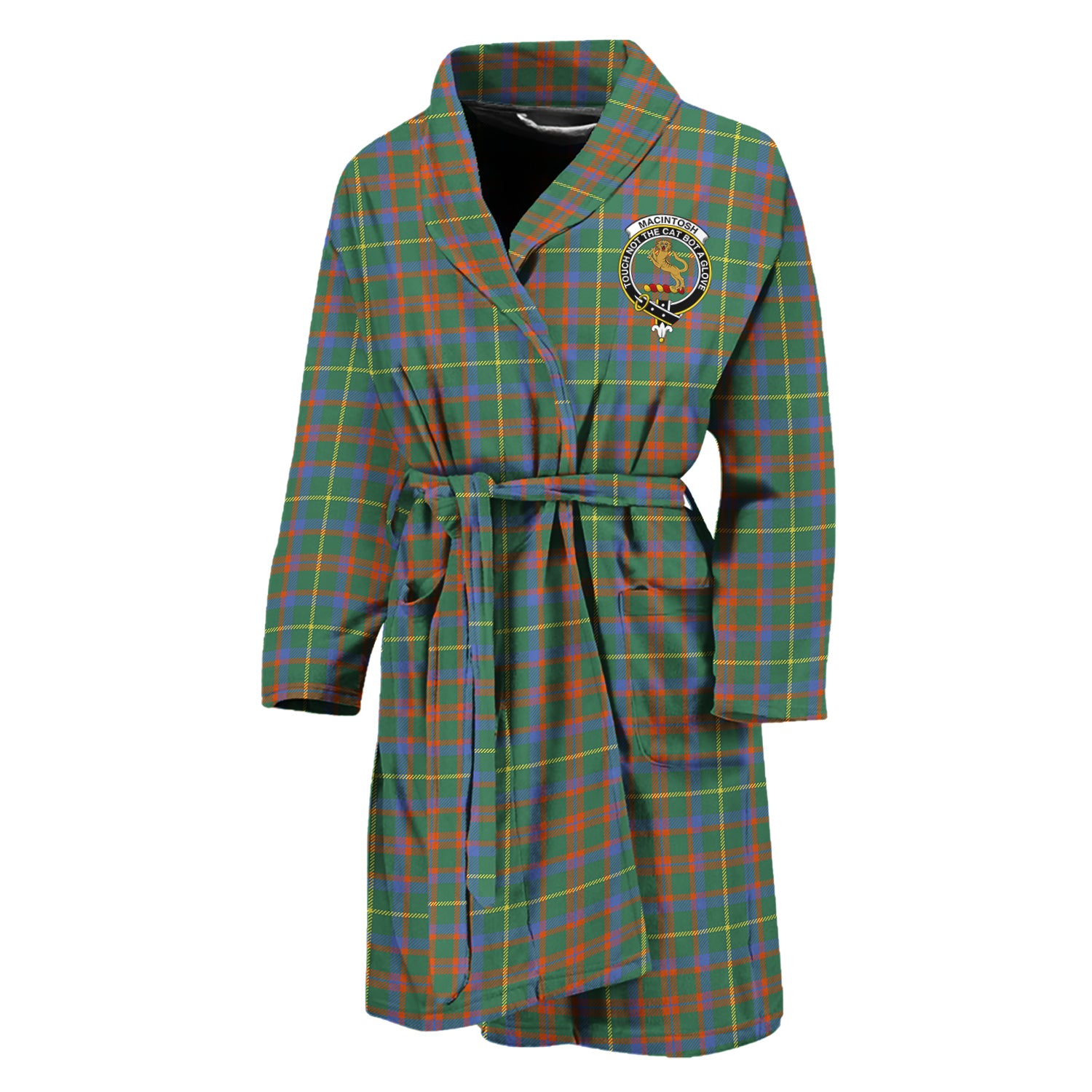 MacIntosh Hunting Ancient Tartan Bathrobe with Family Crest Unisex M - Tartan Vibes Clothing