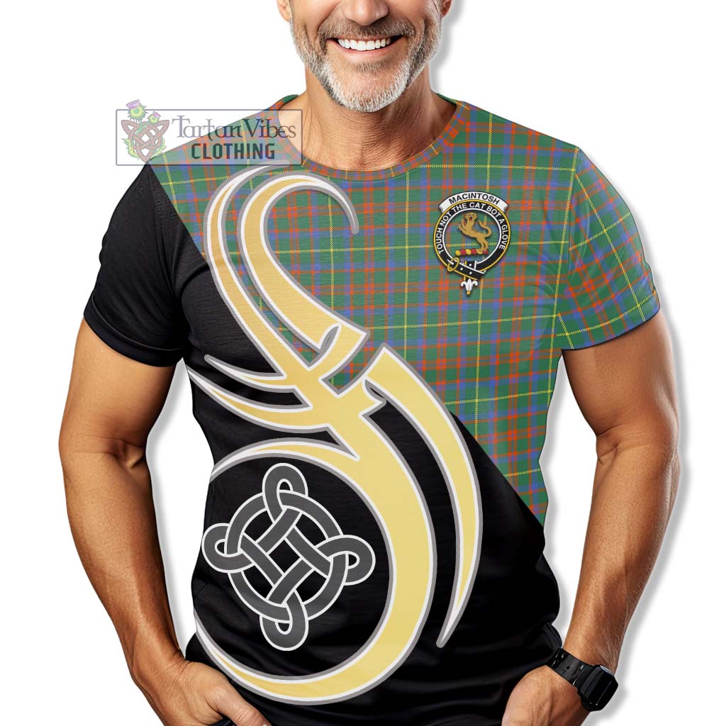 Tartan Vibes Clothing MacIntosh Hunting Ancient Tartan T-Shirt with Family Crest and Celtic Symbol Style