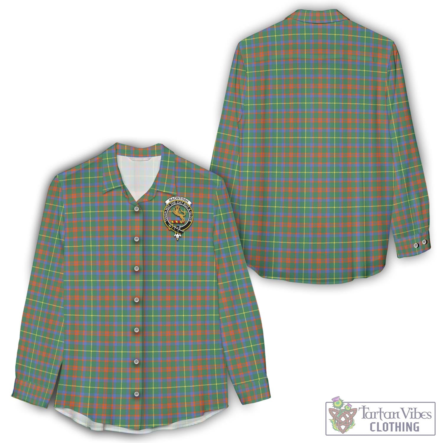 Tartan Vibes Clothing MacIntosh Hunting Ancient Tartan Womens Casual Shirt with Family Crest