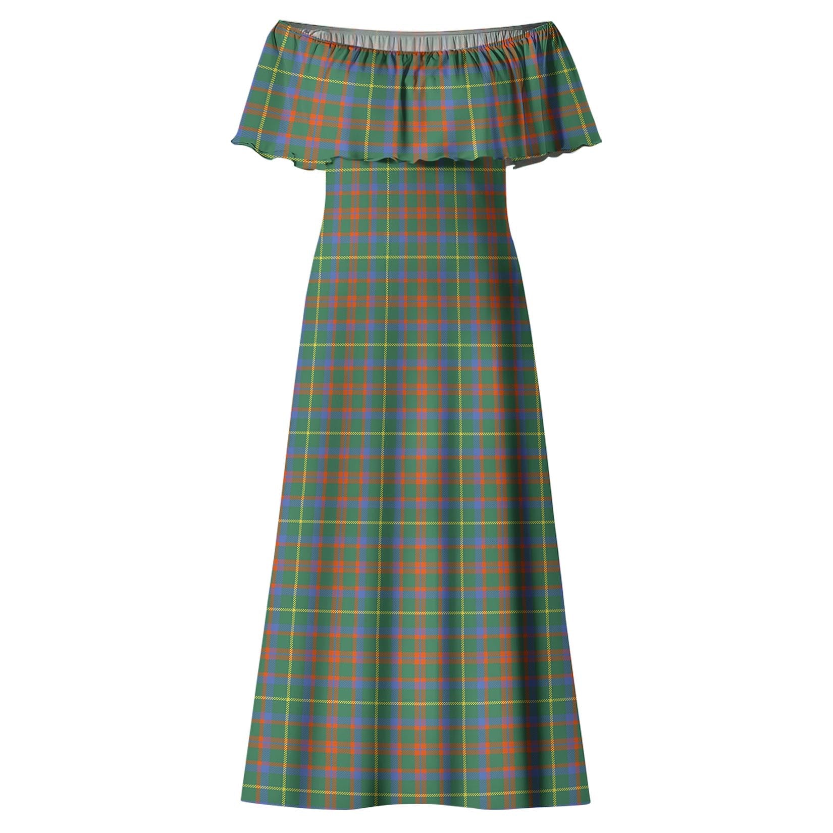 MacIntosh Hunting Ancient Tartan Off Shoulder Long Dress - Tartanvibesclothing